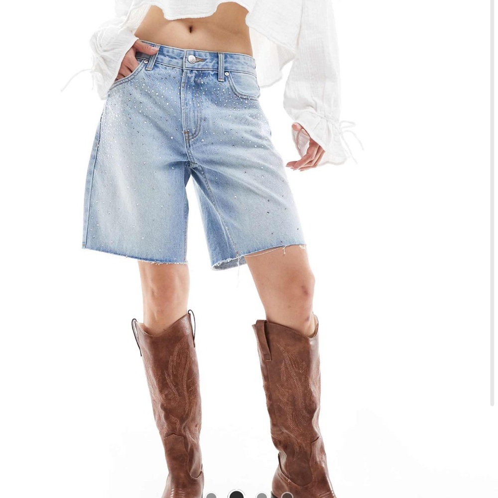 Bershka Light Blue Studded Jean Shorts